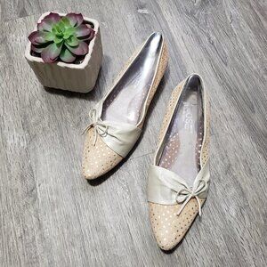 Rose Fishion Vintage Leather Suede Bow Flats Sz 37